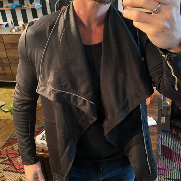 Sexy wide collar fashion jacket great for layering black, mens size medium - Picture 2 of 9